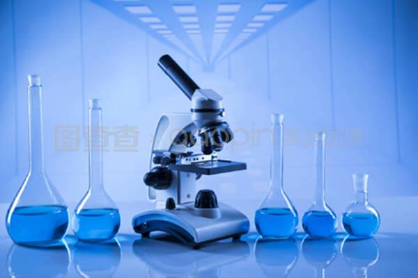实验室烧杯,科学实验,蓝色背景